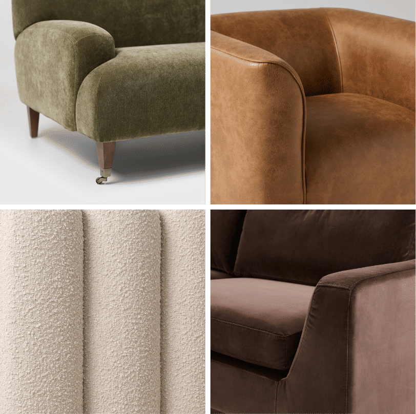 A collage of photos featuring the various options we offer for upholstery.